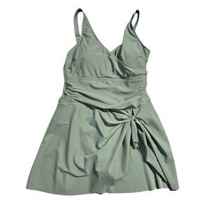 NWOT | Sage Green | Ruched Wrap Front Swim Dress with Side Tie | XL